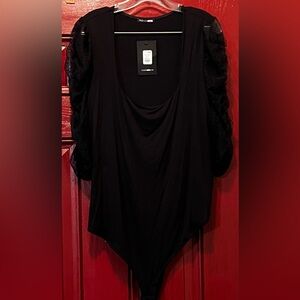 Fashion Nova Black Puff Sleeve Bodysuit